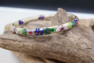 Vintage Multicolor Enamel Cloisonné Chinese Floral Bangle Bracelet Sz 8 3