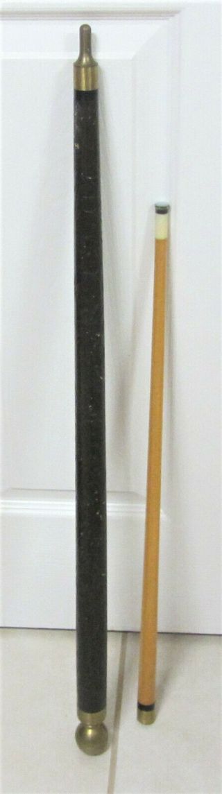 Vintage Hand Carved Wooden Pool Cue / Walking Cane W/ Brass Handle