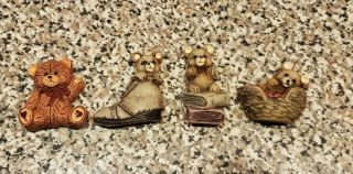 Set Of 4 Vintage Country Style Teddy Bear Refrigerator Magnets