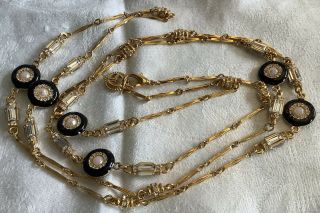 Vintage St.  John Gorgeous 24 " Gold Tone Crystal Enamel Bar Chain Necklace