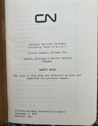 Vintage 1972 CN Canadian National Railways Safety Rules Booklet Canada Train 2