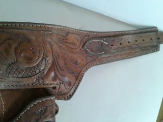 VINTAGE HAND TOOLED LEATHER WESTERN COWBOY HOLSTER WITH CARTRIDGE BELT 3