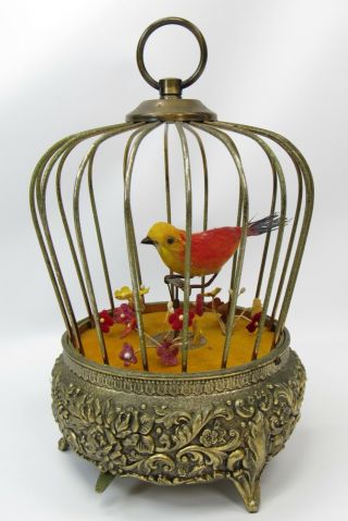 Vintage 1950s Musical Mechanical Bird In Cage Made In Japan Music Box