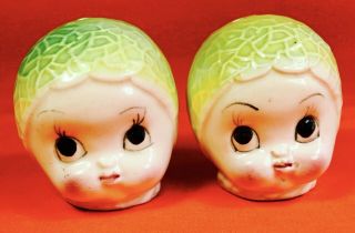 So Cute Brussels Sprouts Anthropomorphic Salt And Pepper Shakers Vintage 1950s