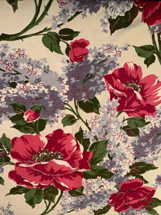 Vintage Mid Century Barkcloth Fabric 44x80 Miami Floral Drapery Two Panels