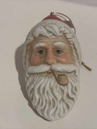 Vintage Hollow Ceramic Santa Claus Head Christmas Smoking Pipe Tree Ornament