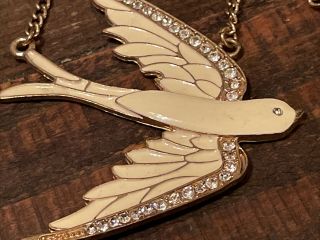 Vintage Necklace Dove Covered With Enamel And Rhinestones