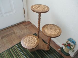 Vintage Wooden And Wicker 3 Tier Plant Stand