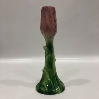 Vintage Ceramic Pink And Green Rose/bud Vase Made In Italy 7” Tall,  1/2”diameter