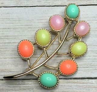 Vintage Signed Sarah Coventry Multi - Color Leaf Brooch Pin Jewelry Accessory