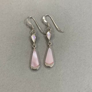 Retro Vintage Style Sterling Silver Pink Mother Of Pearl Shell Drop Earrings