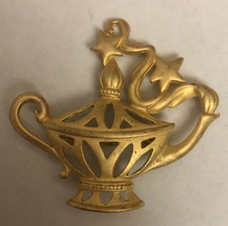 Vintage 2” Satin Gold Tone Aladdin Genie Lamp Pin Brooch W/ Stars - Unsigned Jj?