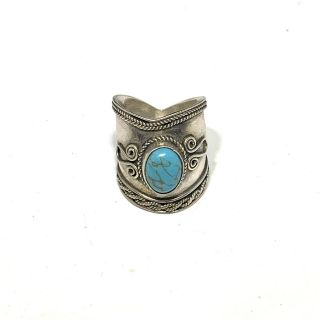 Size 5 Vintage Jewelry Sterling Silver.  925 Turquoise Tone Ring Tribal Boho 119