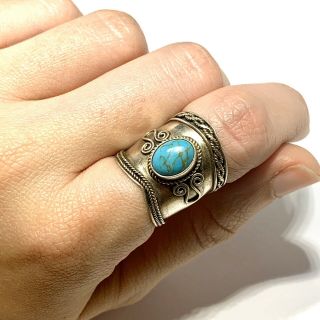 Size 5 Vintage Jewelry Sterling Silver.  925 Turquoise tone ring Tribal Boho 119 2