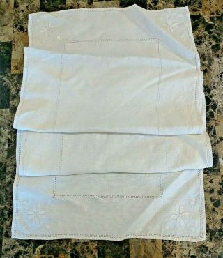 Vintage White Linen Mantle Scarf / Table Runner Embroidered Design 18 " X 57 "