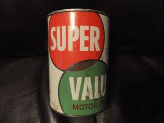 Valu Motor Oil Quart Steel Metal Can - - Vintage - Gas
