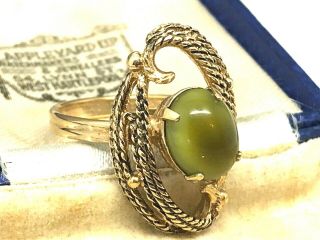 Fancy Vintage Sarah Coventry Green Stone Filigree Ring - Size Flexible