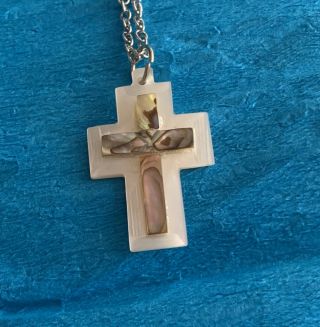 Vintage Mother Of Pearl And Abalone Cross Pendant