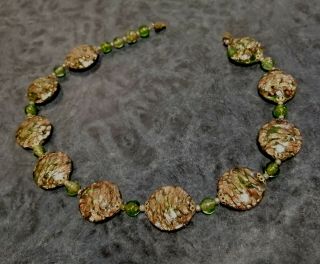 Vintage Venetian Green/Gold Foiled Murano Glass Style Necklace 2