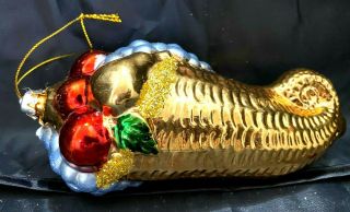 Vintage Glass Christmas Ornament Cornucopia Horn Of Plenty