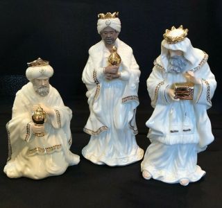 BON TON Jade Porcelain Nativity Figurines 3 Wise Men Vintage Set Gold Accent EUC 2