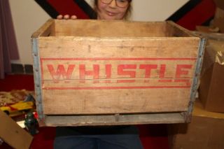 Vintage 1940 ' s Whistle Orange Soda Pop Bottle Gas Station Wood Crate Box Sign 3