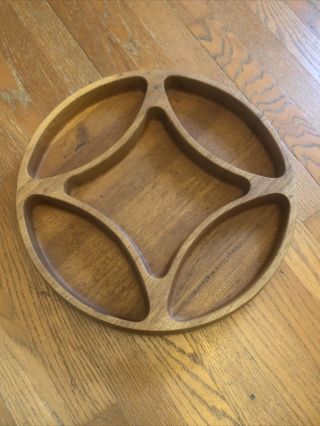 Vintage Mid Century Modern 5 Compartment Dansk 15 " Teak Wood Tray Platter Scandi