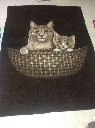 Vintage Biederlack Reversible Cat Kittens In Basket Soft 55 X 76 Blanket Wow