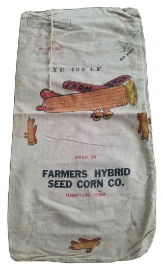 Vintage Farmers Hybrid Seed Corn Co.  Hampton Iowa Cloth Sack Feed Bag