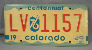 1976 Colorado Centennial / Bicentennial License Plate.  No.  Lv 1157.