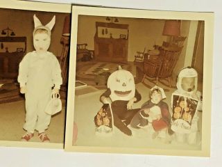 2 Vintage Photos Costume Kids Halloween Astronaut Bunny Nurse Pumpkin 1966