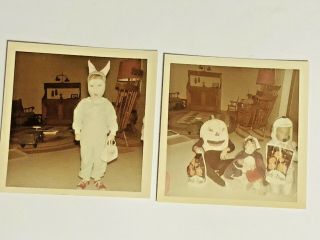 2 Vintage photos COSTUME KIDS Halloween Astronaut Bunny Nurse Pumpkin 1966 2
