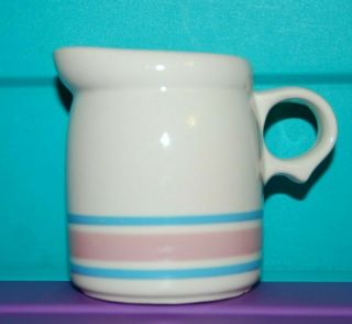 Vintage Mccoy 3.  5 " Creamer - Blue And Pink Stripes Handle 1414 Small Crack