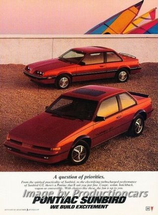 1986 Pontiac Sunbird Gt - Advertisement Print Art Car Ad J721