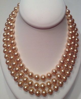 Vintage Leni Perez Statement Faux Pearl Necklace Gold/champagne Hand Knotted