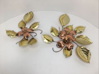 Vintage Homco Brass Copper Leaf Flower Wall Art Hanging set of 2 2