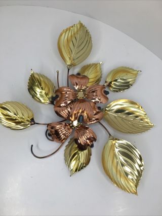 Vintage Homco Brass Copper Leaf Flower Wall Art Hanging set of 2 3