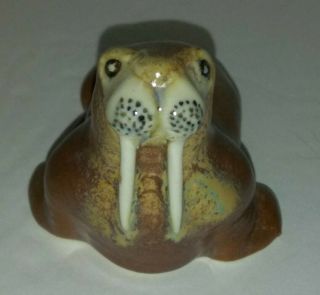 Vintage Hand Painted Ceramic Walrus Figurine Glaze 3.  5 " L 2 " T Cute