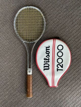 Wilson T2000 Vintage Steel Strung Tennis Racket W/ Cover 4 1/2 Lite Grip