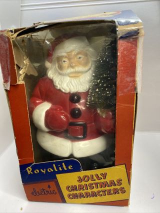 Vintage Santa Claus Holding Tree Hard Plastic Light Up Royal Electric Mcm 7.  5 "