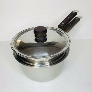 Vintage Farberware 3 Qt Saucepan Wooden Handle,  Strainer Steamer With Lid