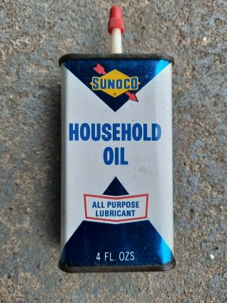Nos Vintage Sunoco 4 Oz.  Full Household Oil Handy Oiler Advertising Tin Can D