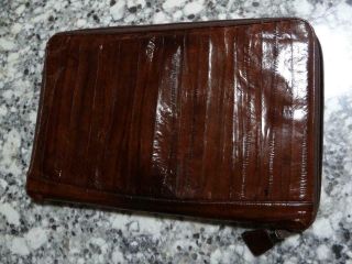 Vintage Eel Skin Leather Portfolio Pad Folder Zip Up Brownish Red Euc