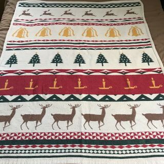 Vintage 1991 Crown Crafts Christmas Blanket Throw 100 Cotton Usa 60 " X 48 "