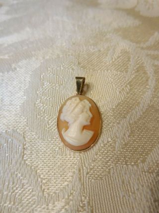 Vintage Solid 14k Yellow Gold Carved Shell Cameo Pendant Charm (e55)