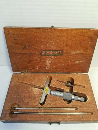 Vintage Starrett No.  449 Micrometer Depth Gauge W Wood Box