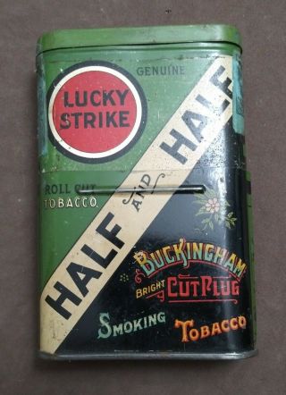 Old Vintage Lucky Strike Tobacco Tin Half And Half Buckingham Cut Plug
