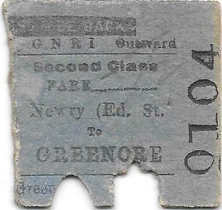 Gnr (ireland) Railway Ticket : Newry Ed.  St - Greenore 1949 - Closed 1965/1951