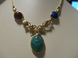 Vintage Gold Filled Stone Scarabs Choker Style Necklace/lavaliere