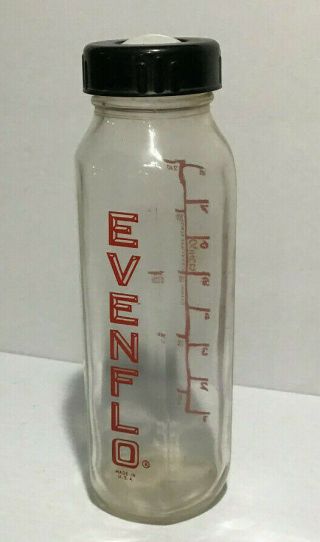 Vintage 8 Oz.  Painted Side Glass Evenflo Baby Bottle With Lid & Stopper